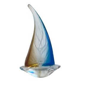 GCA Art Glass Sailboat Figurine Amber Nautical Paperweight Sculpture 8.5 Inch